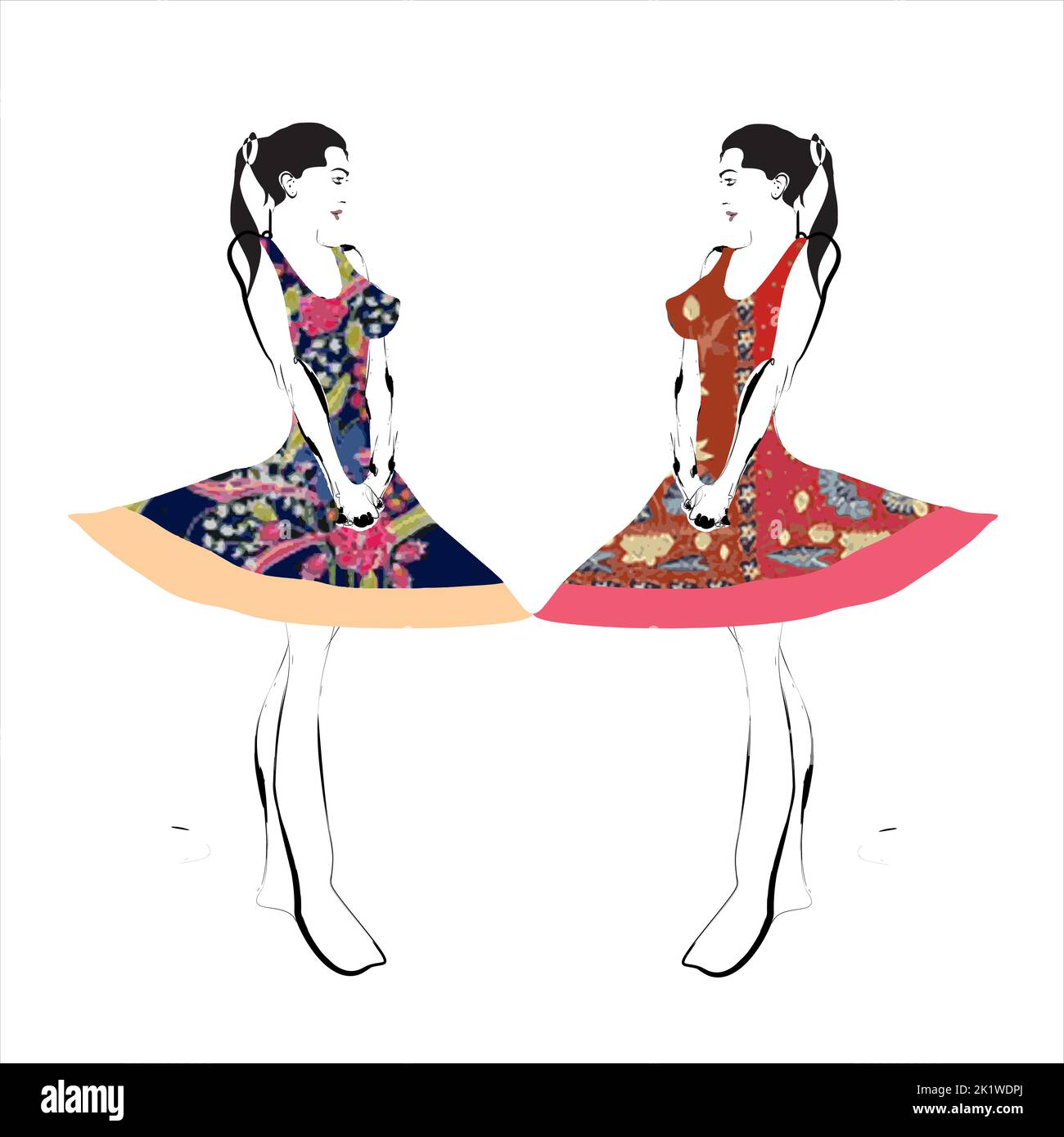 Illustration von Buketan Batik, Pekalongan, Central Java, Indonesien und eine Skizze einer Model-Frau Stock Vektor