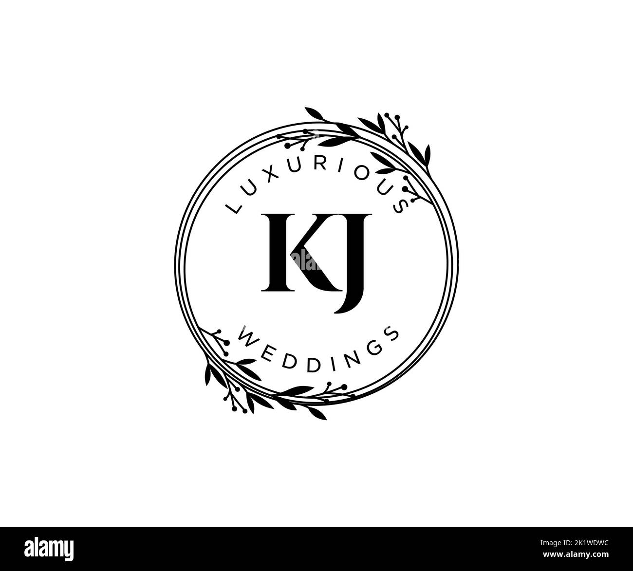 KJ Initialen Brief Hochzeit Monogramm Logos Vorlage, handgezeichnete moderne minimalistische und florale Vorlagen für Einladungskarten, Save the Date, elegant Stock Vektor