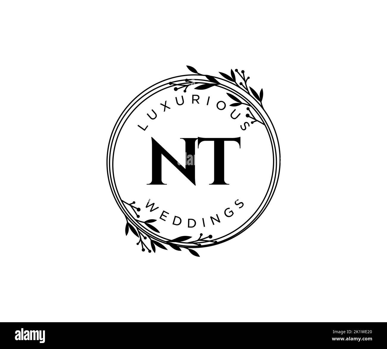 NT Initialen Brief Hochzeit Monogramm Logos Vorlage, handgezeichnete moderne minimalistische und florale Vorlagen für Einladungskarten, Save the Date, elegant Stock Vektor