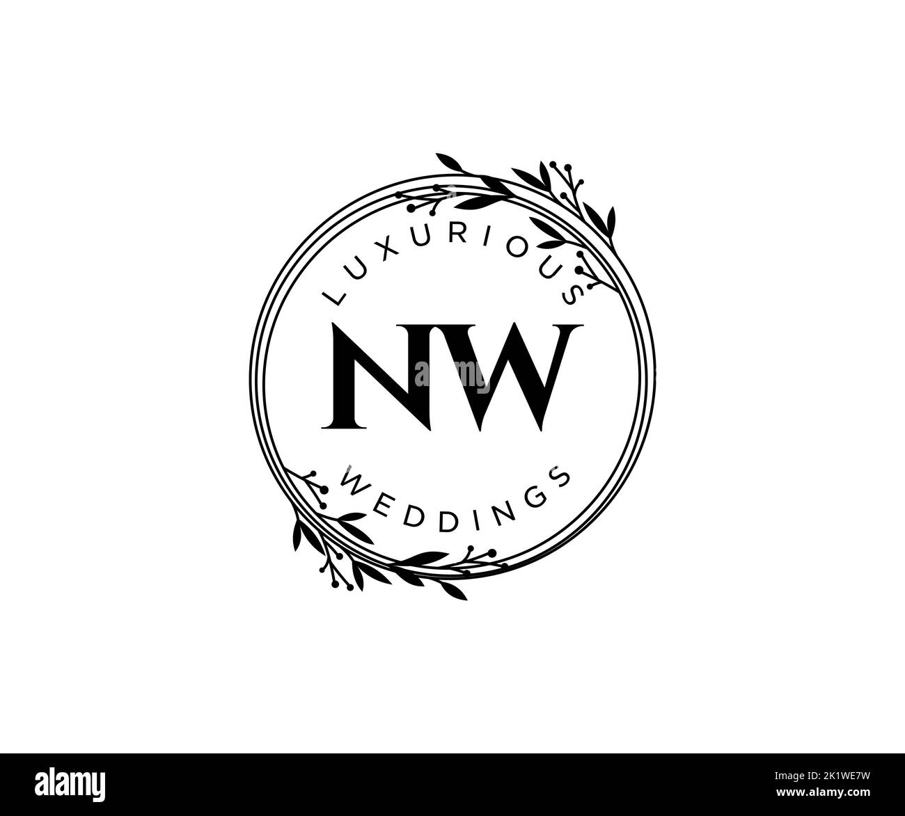 NW Initialen Brief Hochzeit Monogramm Logos Vorlage, handgezeichnete moderne minimalistische und florale Vorlagen für Einladungskarten, Save the Date, elegant Stock Vektor
