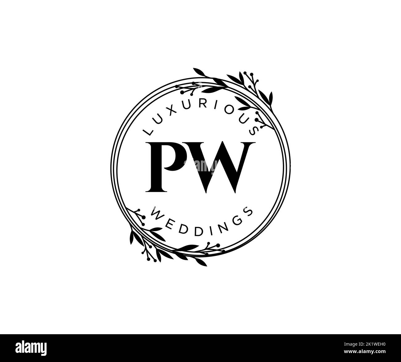 PW Initialen Brief Hochzeit Monogramm Logos Vorlage, handgezeichnete moderne minimalistische und florale Vorlagen für Einladungskarten, Save the Date, elegant Stock Vektor