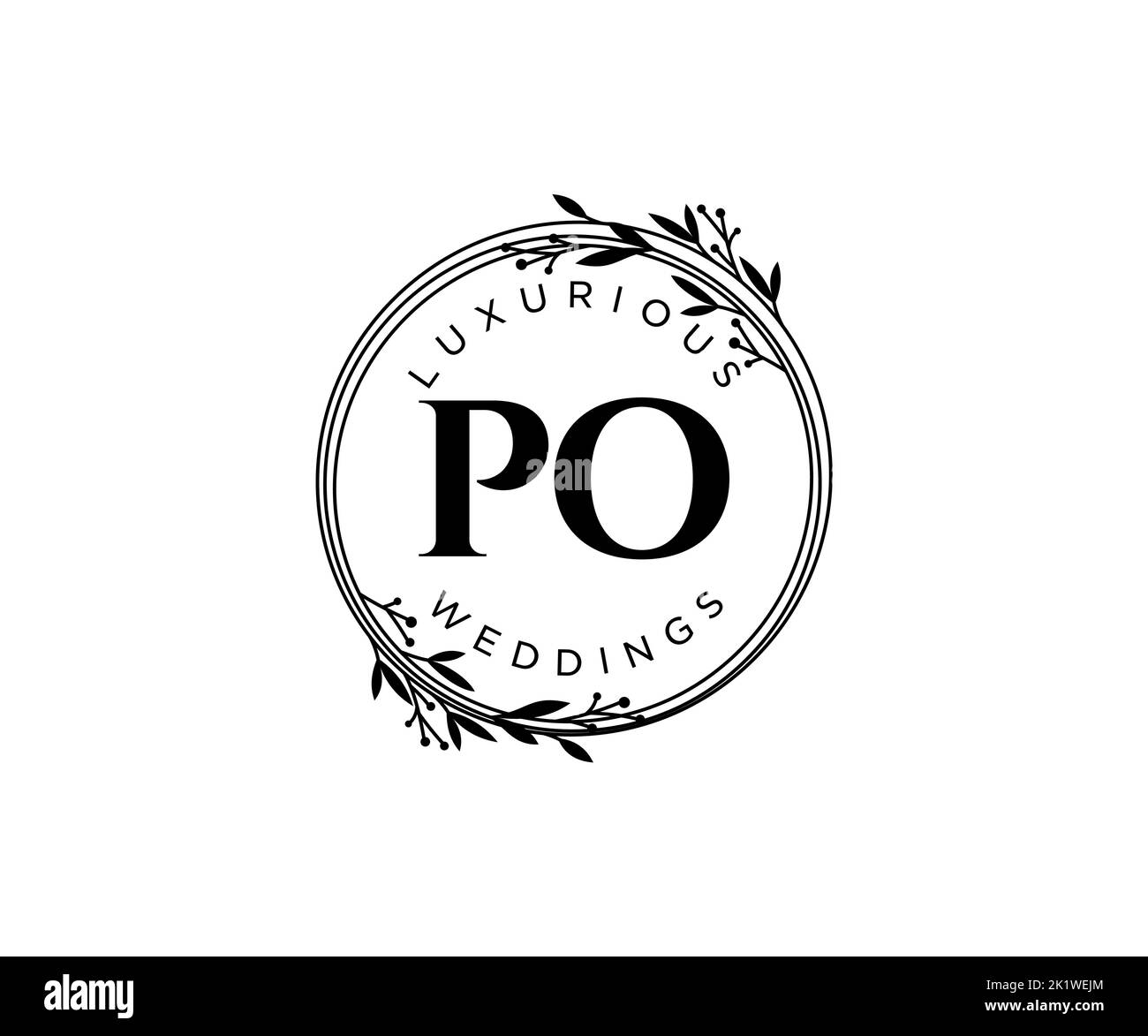 PO Initialen Brief Hochzeit Monogramm Logos Vorlage, handgezeichnete moderne minimalistische und florale Vorlagen für Einladungskarten, Save the Date, elegant Stock Vektor