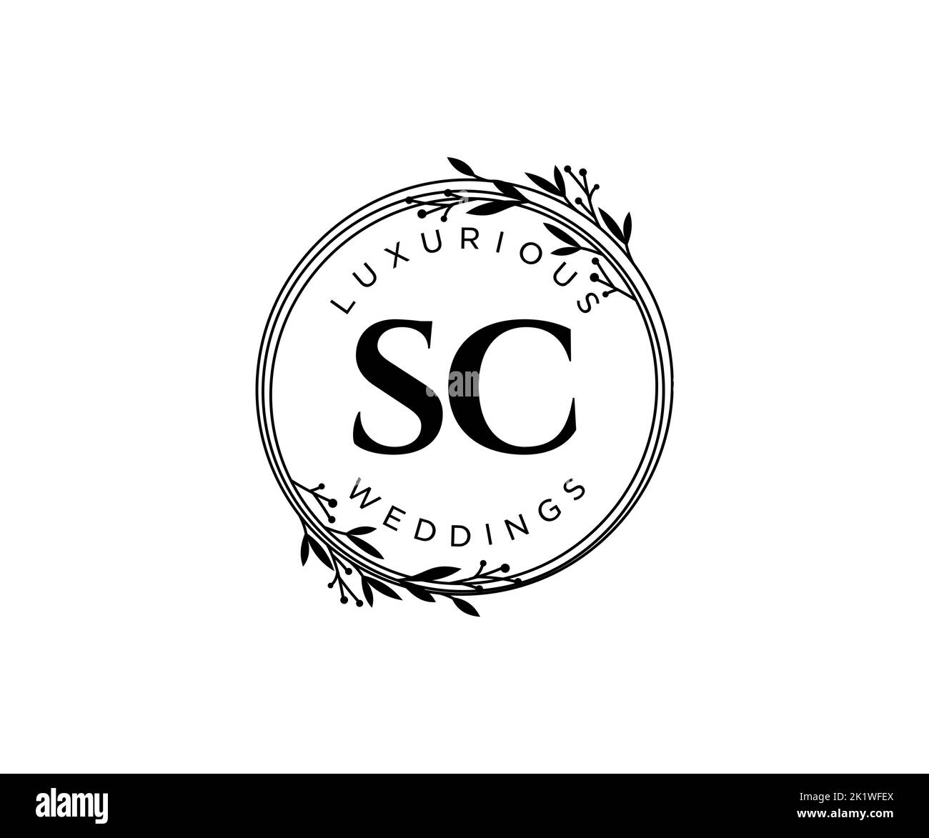 SC Initialen Brief Hochzeit Monogramm Logos Vorlage, handgezeichnete moderne minimalistische und florale Vorlagen für Einladungskarten, Save the Date, elegant Stock Vektor