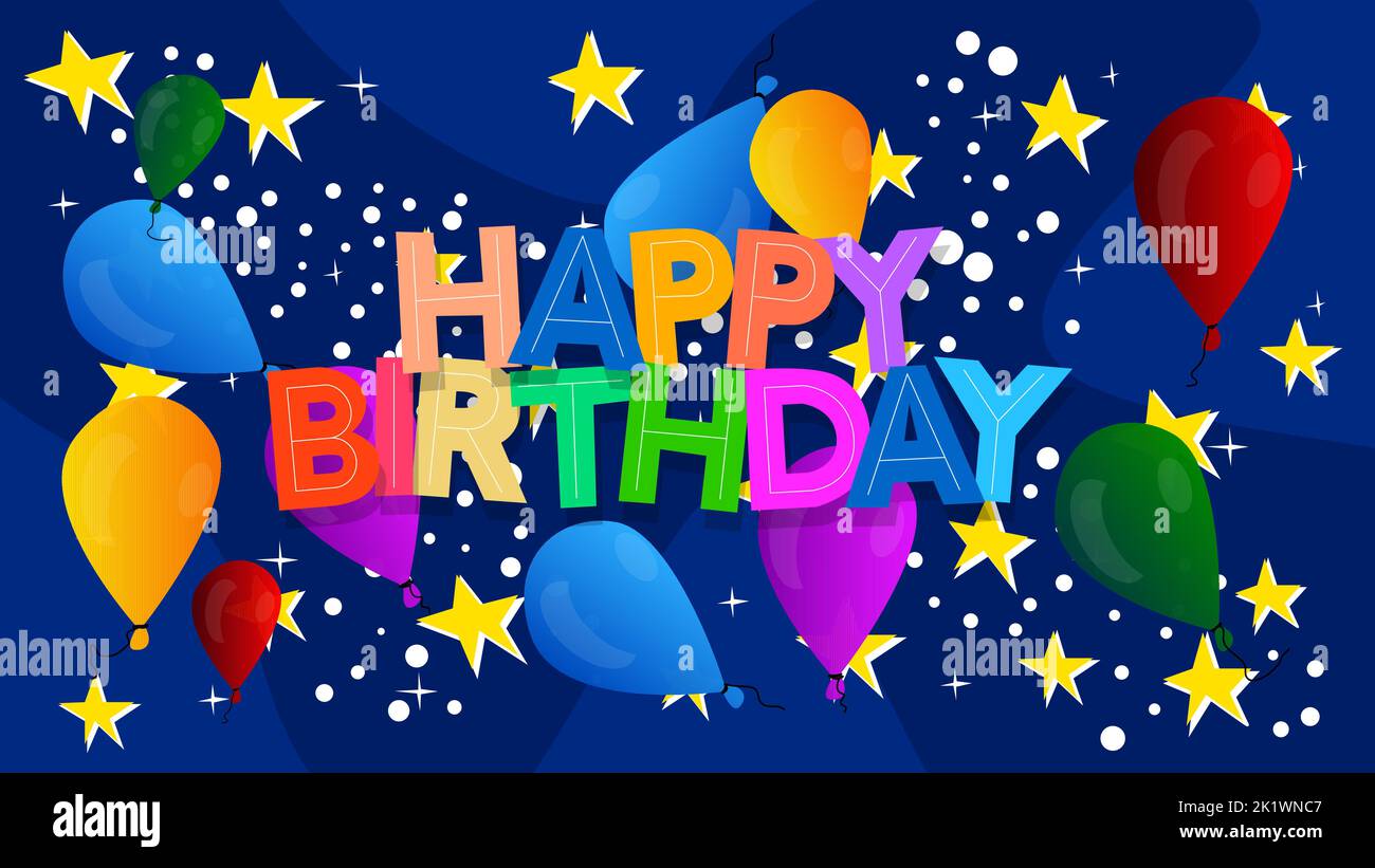 Alles Gute zum Geburtstag. Wort mit Kinderschrift im Cartoon-Stil geschrieben. Stock Vektor