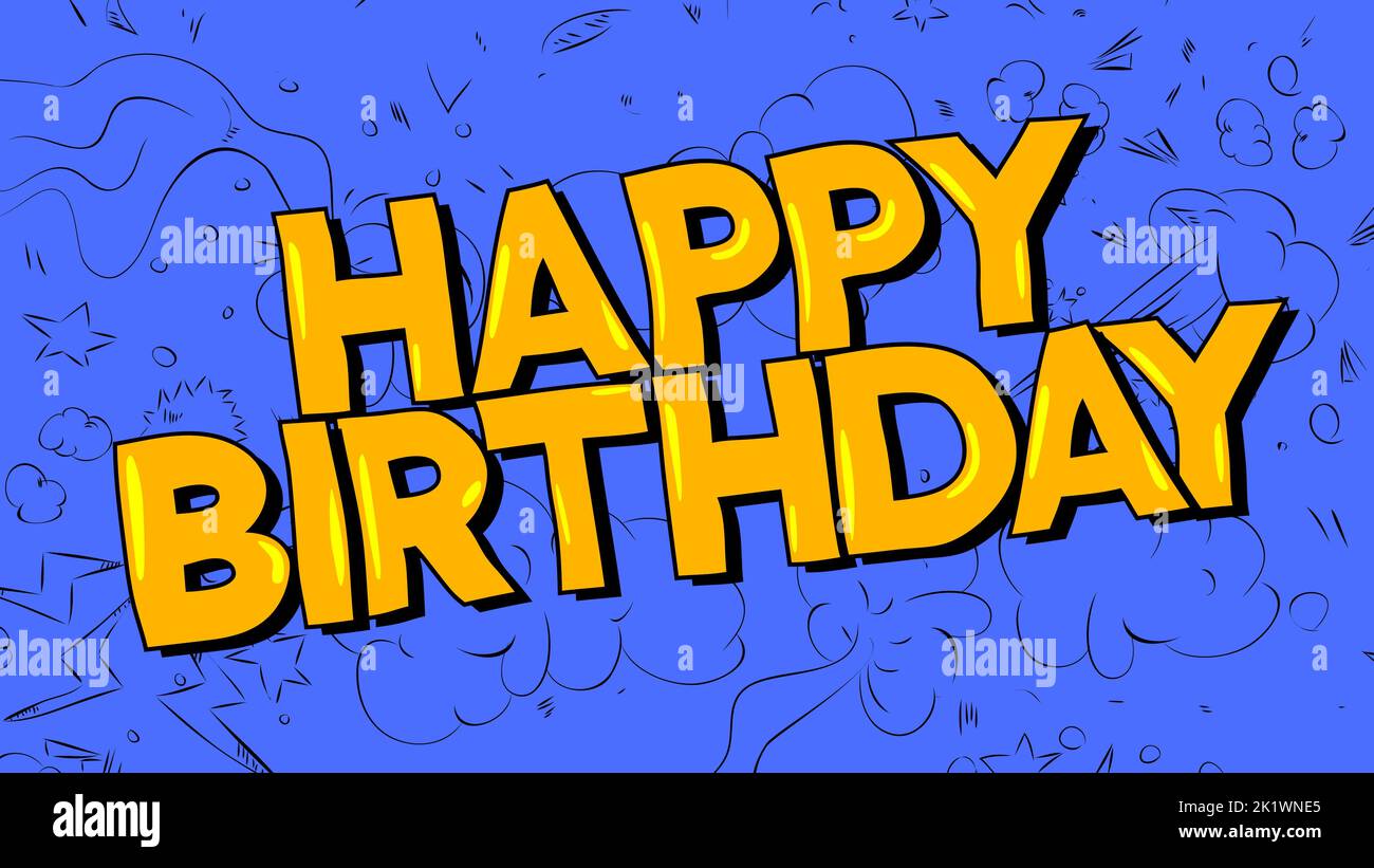 Alles Gute zum Geburtstag. Wort mit Kinderschrift im Cartoon-Stil geschrieben. Stock Vektor