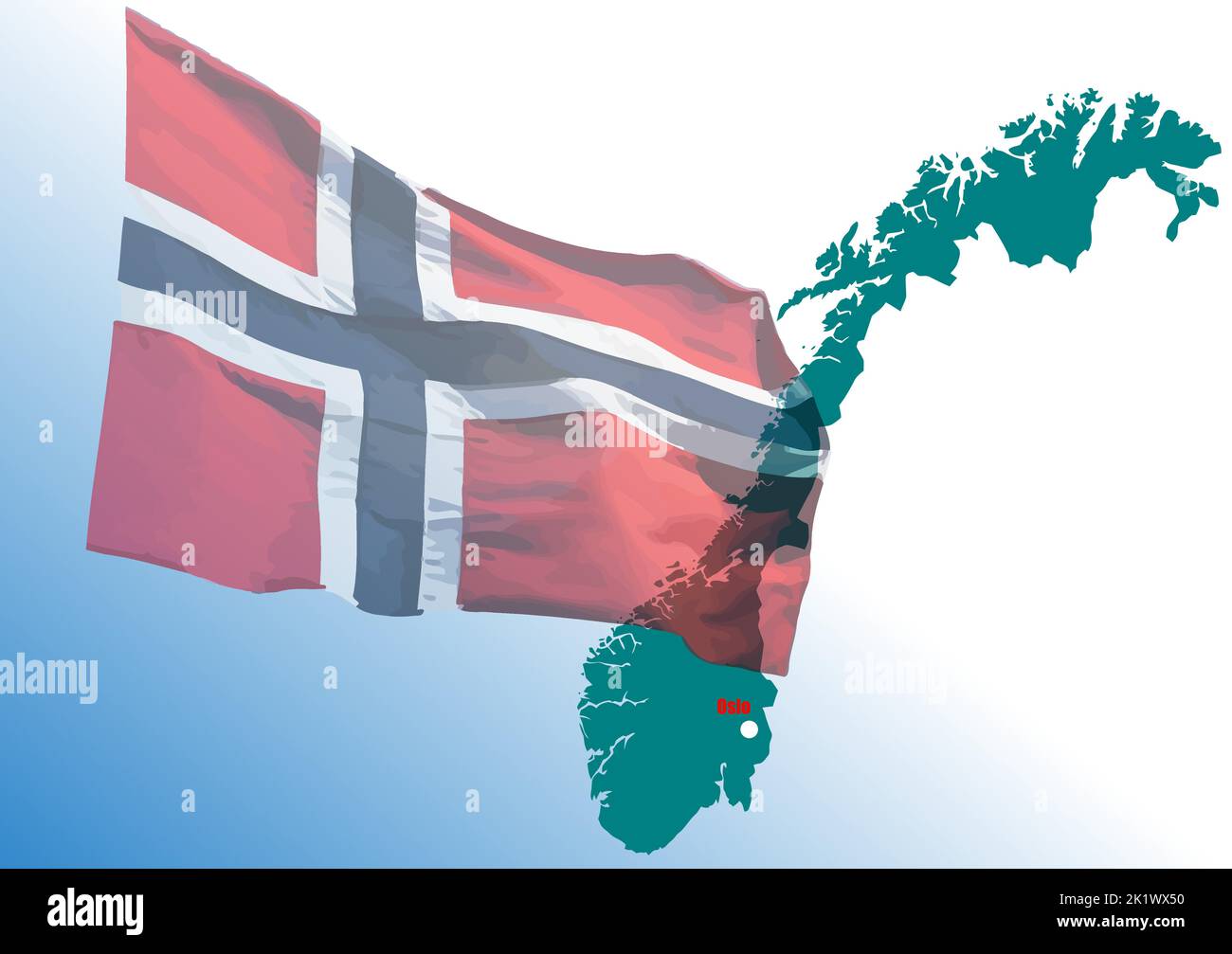 Die Flagge und Karte von Norwegen. 3D Farbvektordarstellung Stock Vektor