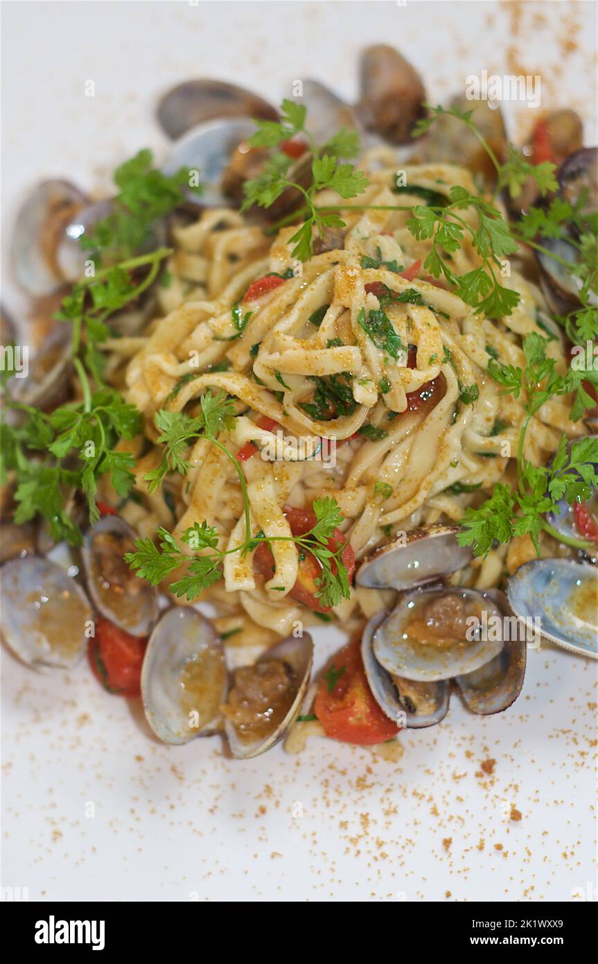 Spaghetti alle Vongole - Clams linguini Stockfoto