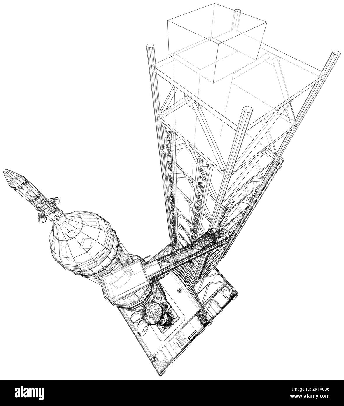 Space Rocket auf der Startrampe. Vektorrendering von 3D Stock Vektor