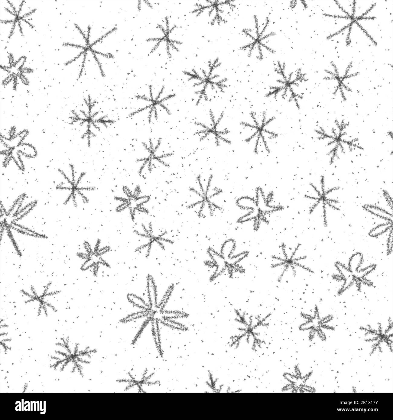 Hand Gezeichnete Schneeflocken Weihnachten Nahtloses Muster. Subtile fliegende Schneeflocken auf Kreide Schneeflocken Hintergrund. Lustige Kreide handgezeichnete Schnee-Overlay. Arti Stockfoto