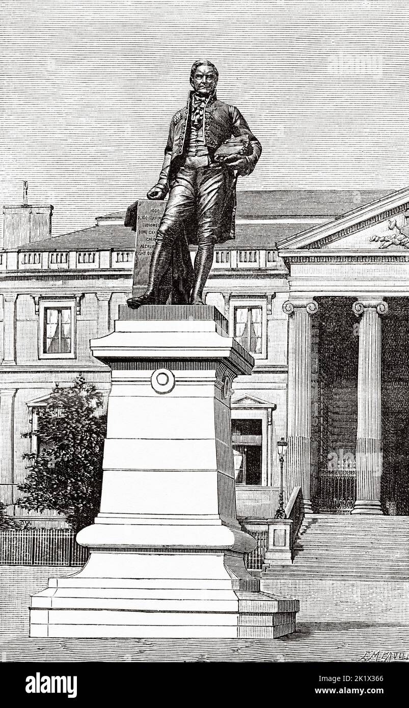 Die Statue von Gay-Lussac in Limoges. Joseph Louis Gay-Lussac (1778-1850) Französischer Chemiker Und Physiker, Frankreich. Alte, gravierte Illustration aus dem 19.. Jahrhundert von La Nature 1890 Stockfoto