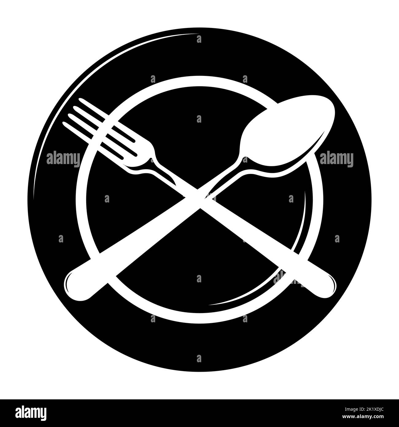 Abstraktes Logo eines Cafés oder Restaurants. Einen Löffel und eine Gabel auf einem Teller. Stock Vektor