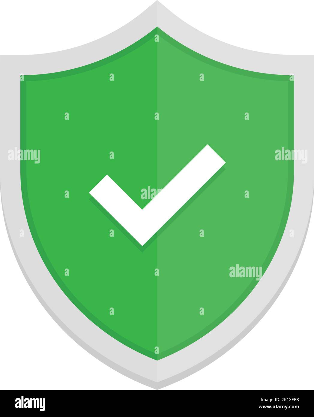 Grünes Badge-Symbol mit Schild und Häkchen. Moderne flache Vektorgrafik. Stock Vektor