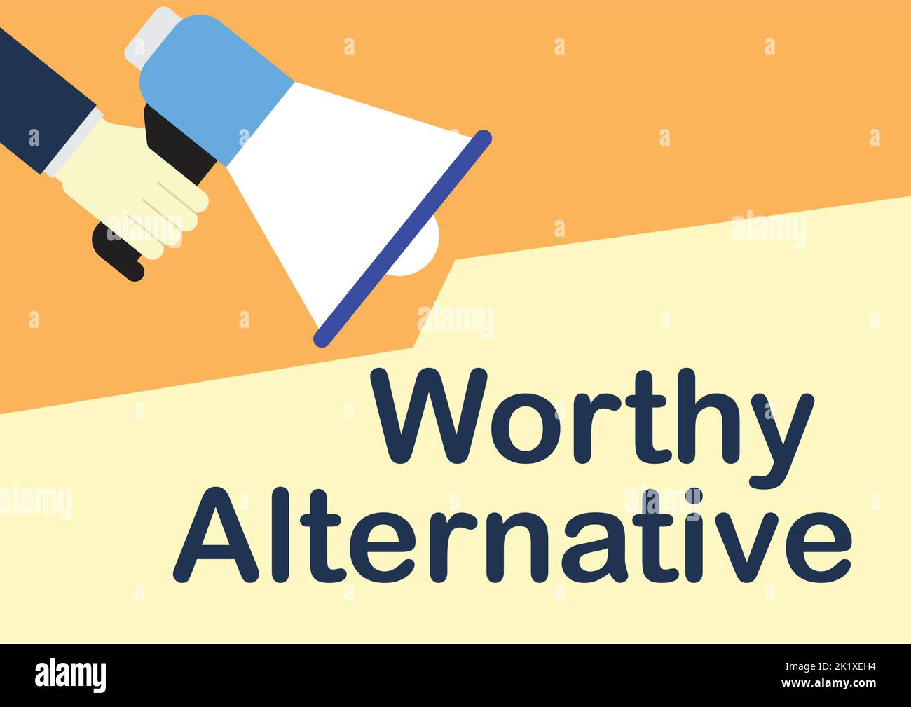 Würdige Alternative. Motivierender Satz. Hand hält das Megaphon Stock Vektor
