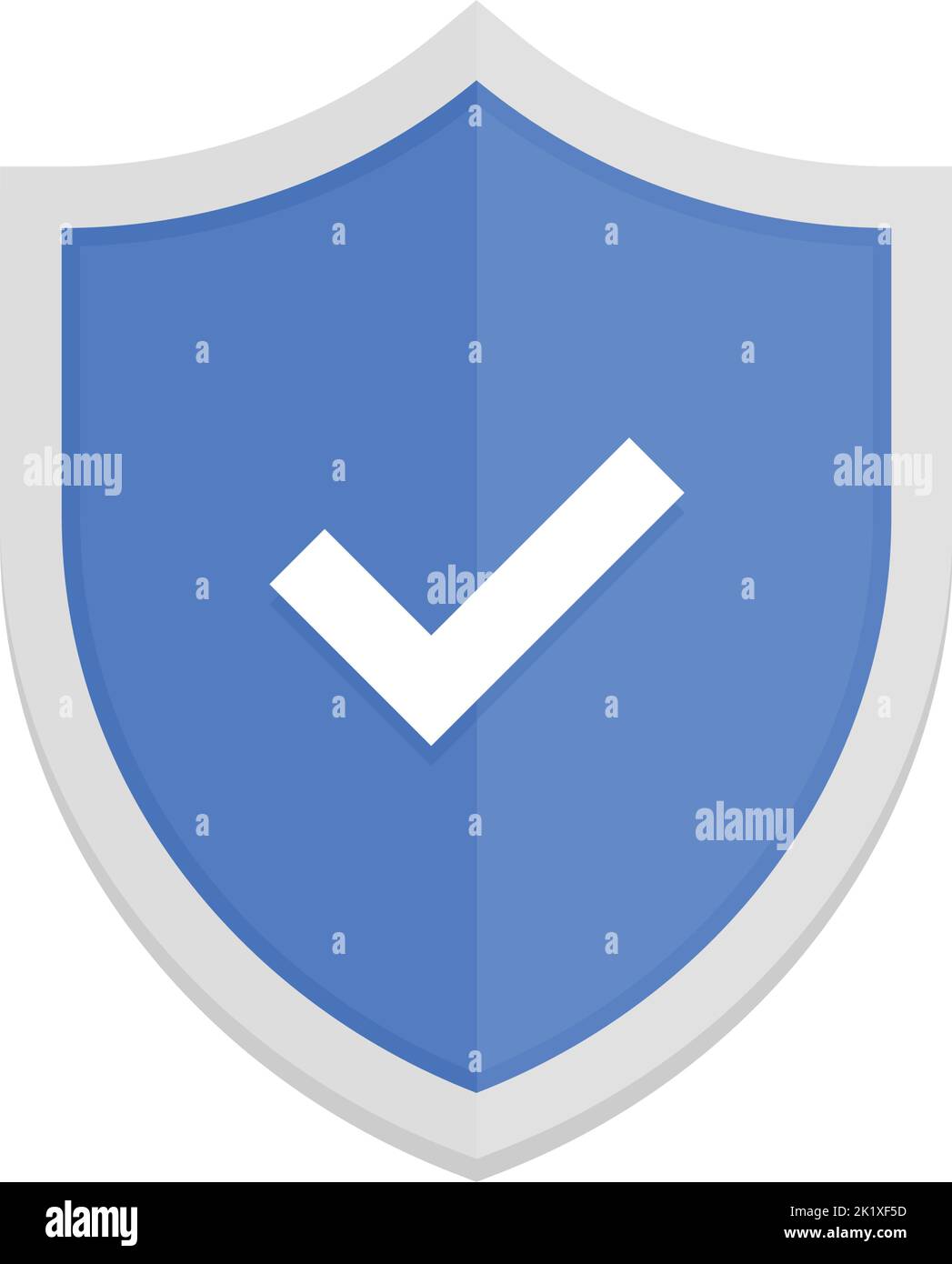 Blaues Badge-Symbol mit Schild und Häkchen. Moderne flache Vektorgrafik. Stock Vektor