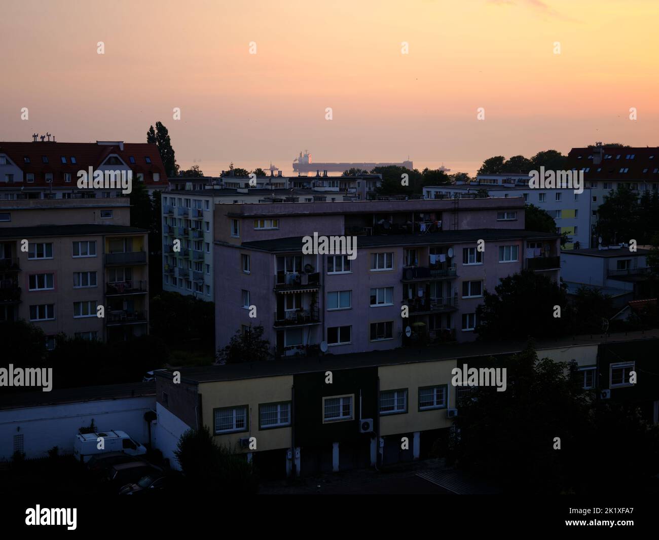 Am Morgen. Der Schiffseingang zum Hafen. Danzig Brzezno, Ostsee. Golf von Danzig, Polen. Stockfoto