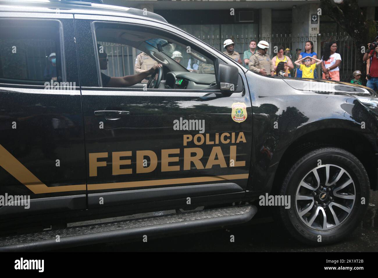 salvador, bahia, brasilien - 7. september 2022: Vertreter der Bundespolizei während der Unabhängigkeitsparade Brasiliens in der Stadt Salvador. Stockfoto