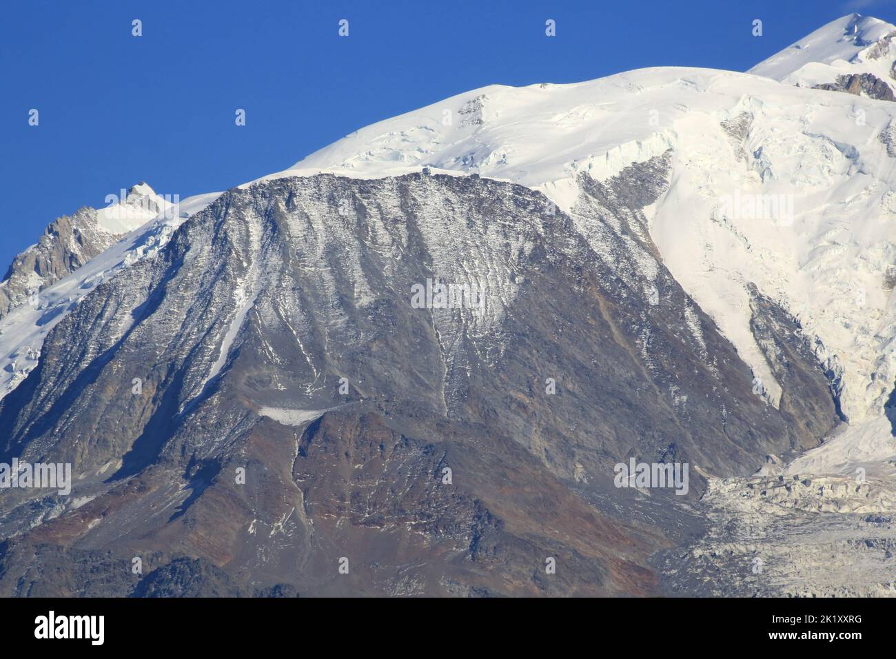 Massiv du Mont-Blanc. Dôme du Goûter. Vue de Combloux. Haute-Savoie. Auvergne-Rhône-Alpes. Frankreich. Europa. Stockfoto