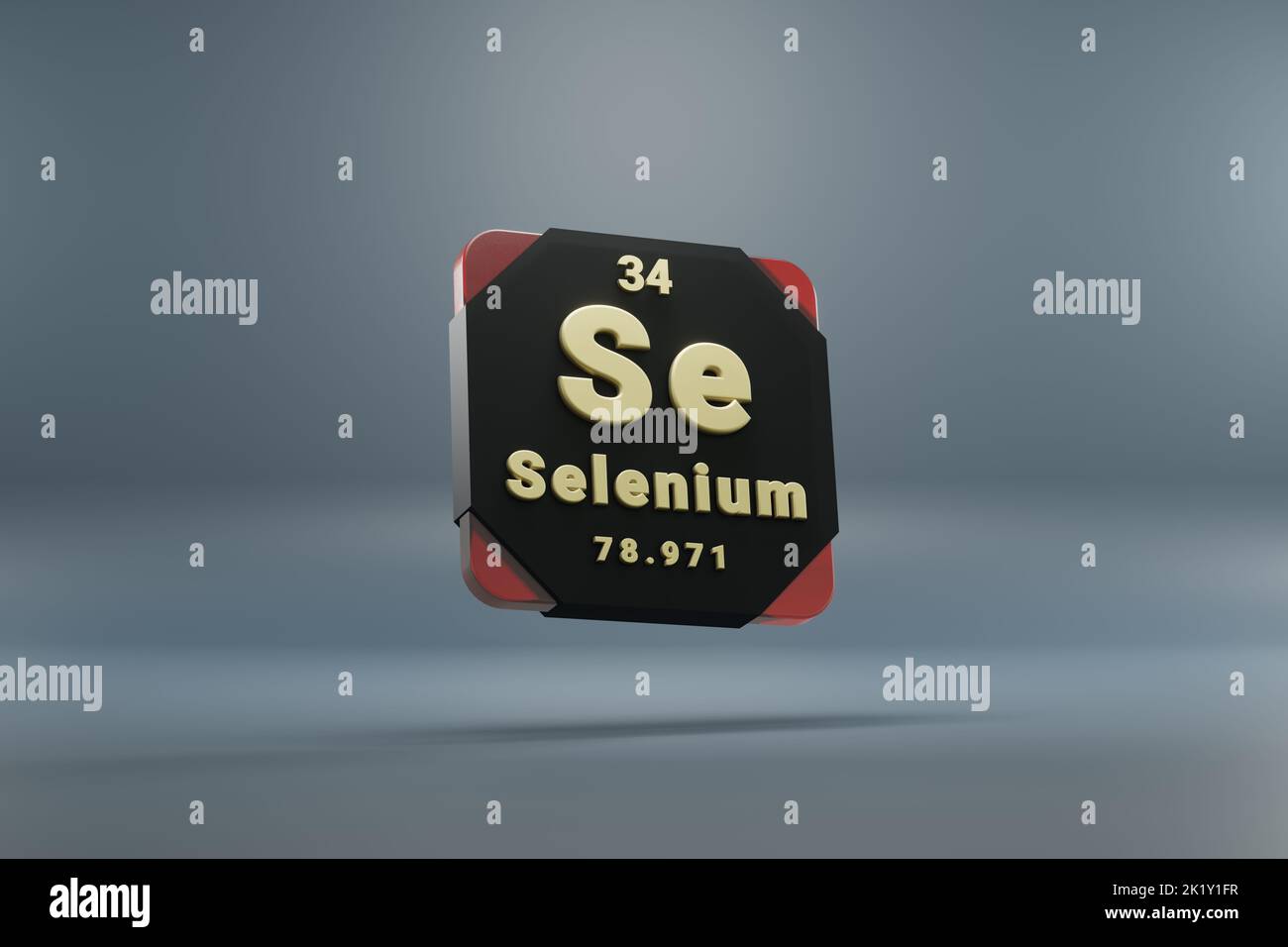Schöne abstrakte Illustrationen stehen schwarz und rot Selenium Element des Periodensystems. Modernes Design mit goldenen Elementen, 3D Rendering illu Stockfoto