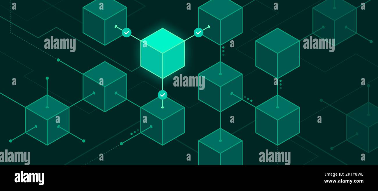 Blockvalidierung im Blockchain- und Digital-Ledger, Technologiehintergrund Stock Vektor