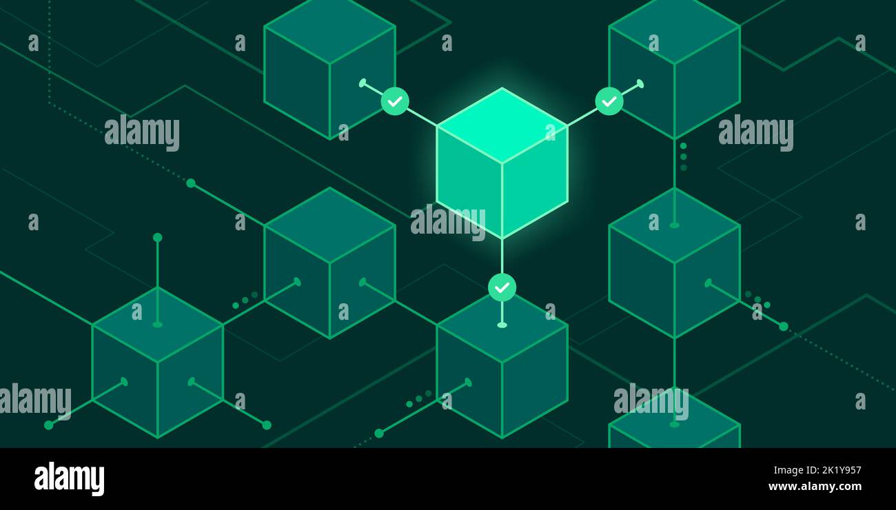 Blockvalidierung im Blockchain- und Digital-Ledger, Technologiehintergrund Stock Vektor