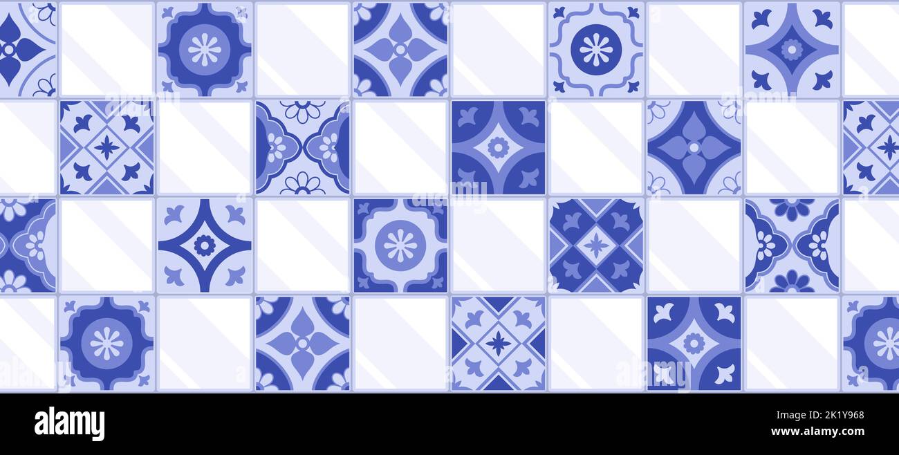 Traditionelles Azulejos-Muster mit Keramikfliesen, Innenarchitektur und Dekorationskonzept, abstrakter Hintergrund Stock Vektor