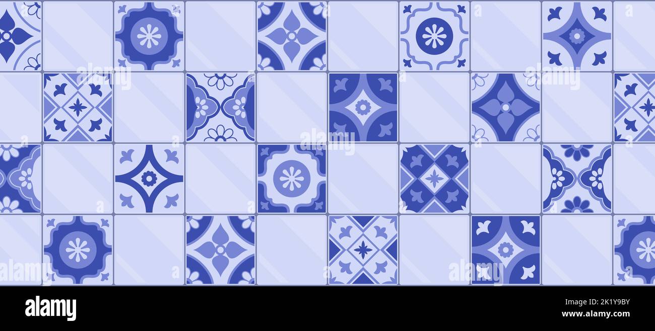 Traditionelles Azulejos-Muster mit Keramikfliesen, Innenarchitektur und Dekorationskonzept, abstrakter Hintergrund Stock Vektor