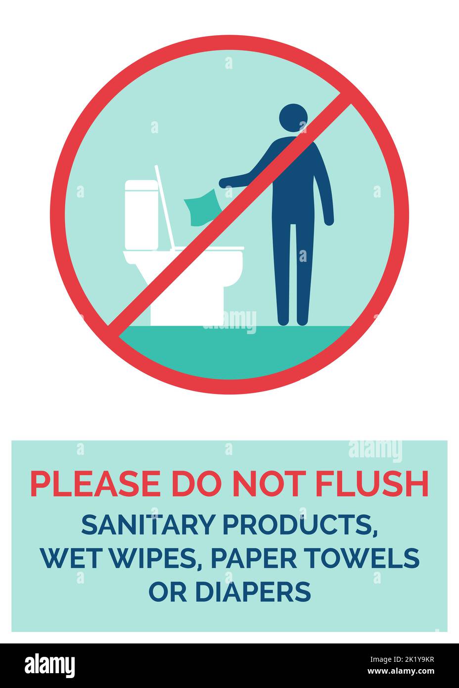 Spülen Sie keine Hygieneartikel, Feuchttücher, Papiertücher oder Windeln mit Vektorgrafik Stock Vektor