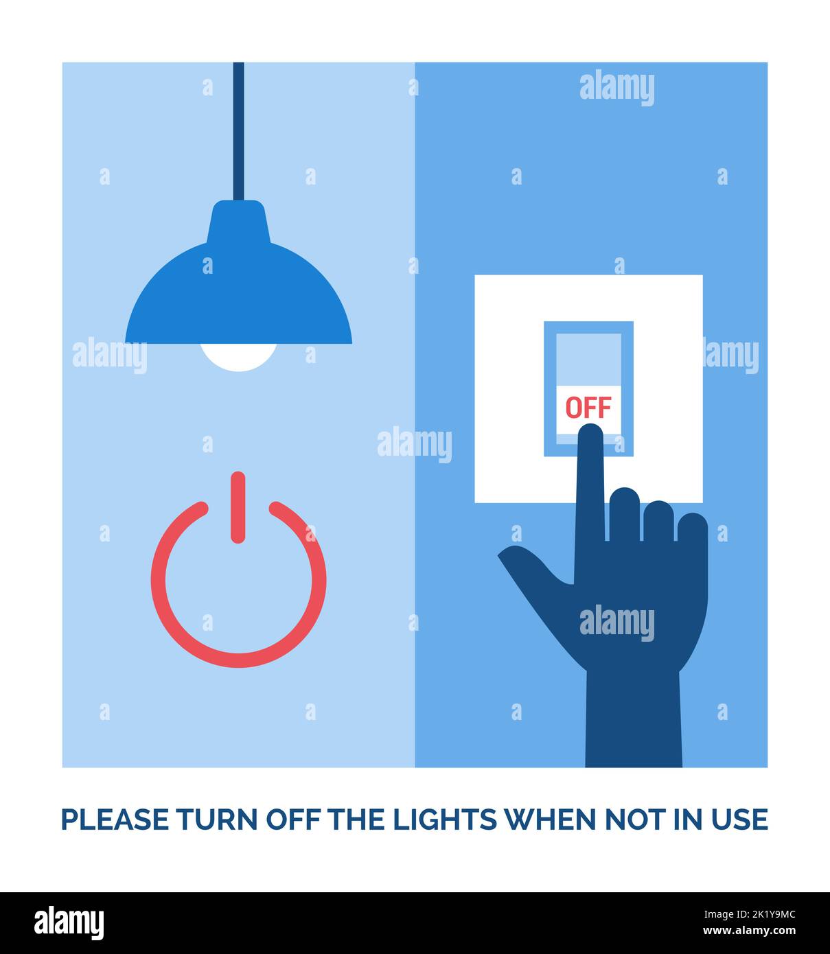 Umweltfreundlicher Lebensstil: Bitte schalten Sie das Licht aus, wenn Sie es nicht benutzen Stock Vektor