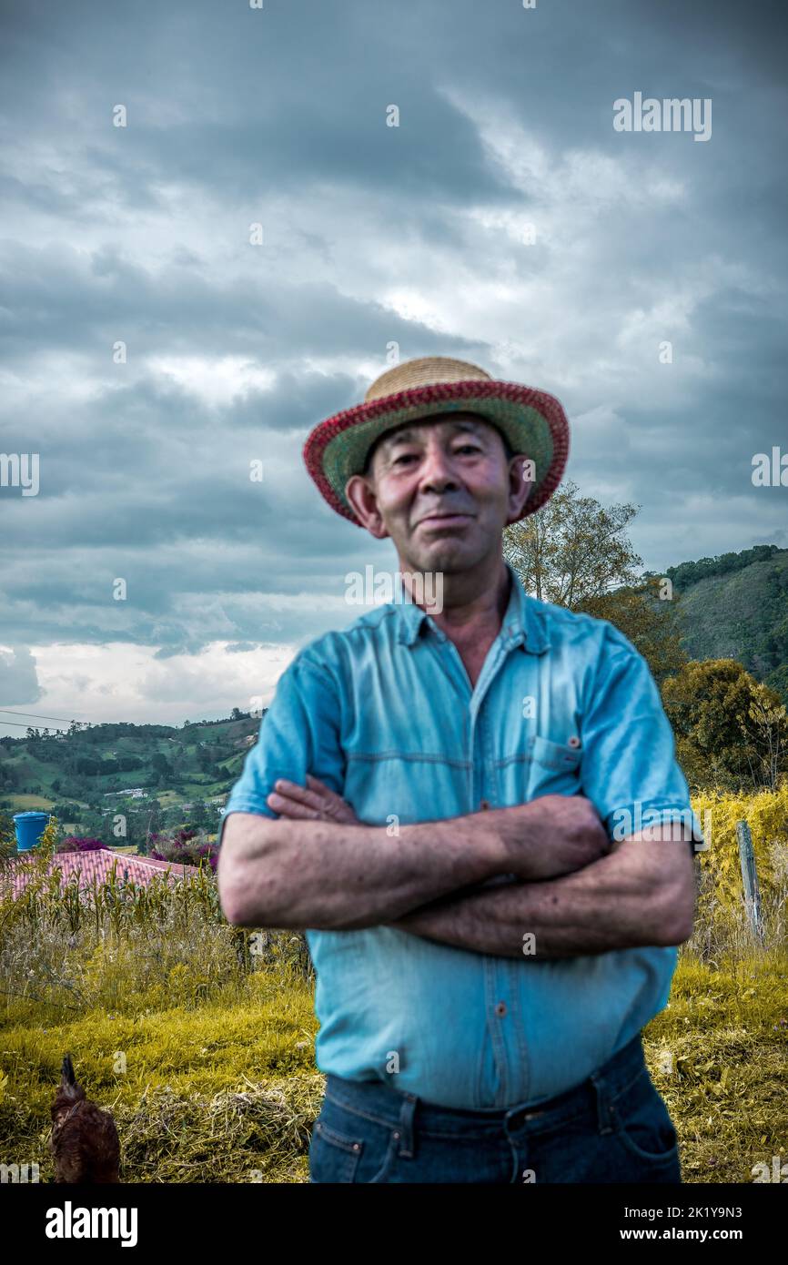 Ein Landwirt in Gachativa, Kolumbien Stockfoto