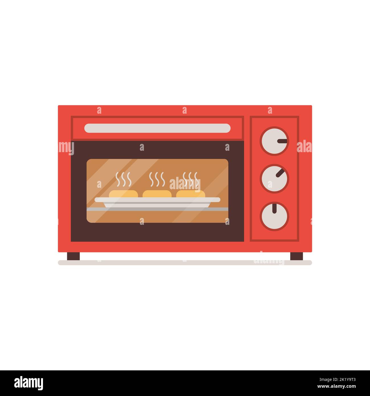 Speisen werden im elektrischen Ofen aufgewärmt oder gekocht, isoliert auf weißem Hintergrund Stock Vektor