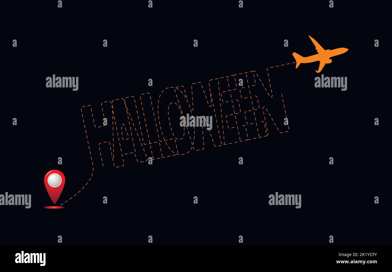 Happy halloween Konzept, Ziel mit Route. Logo für Halloween-Reisen. Stock Vektor