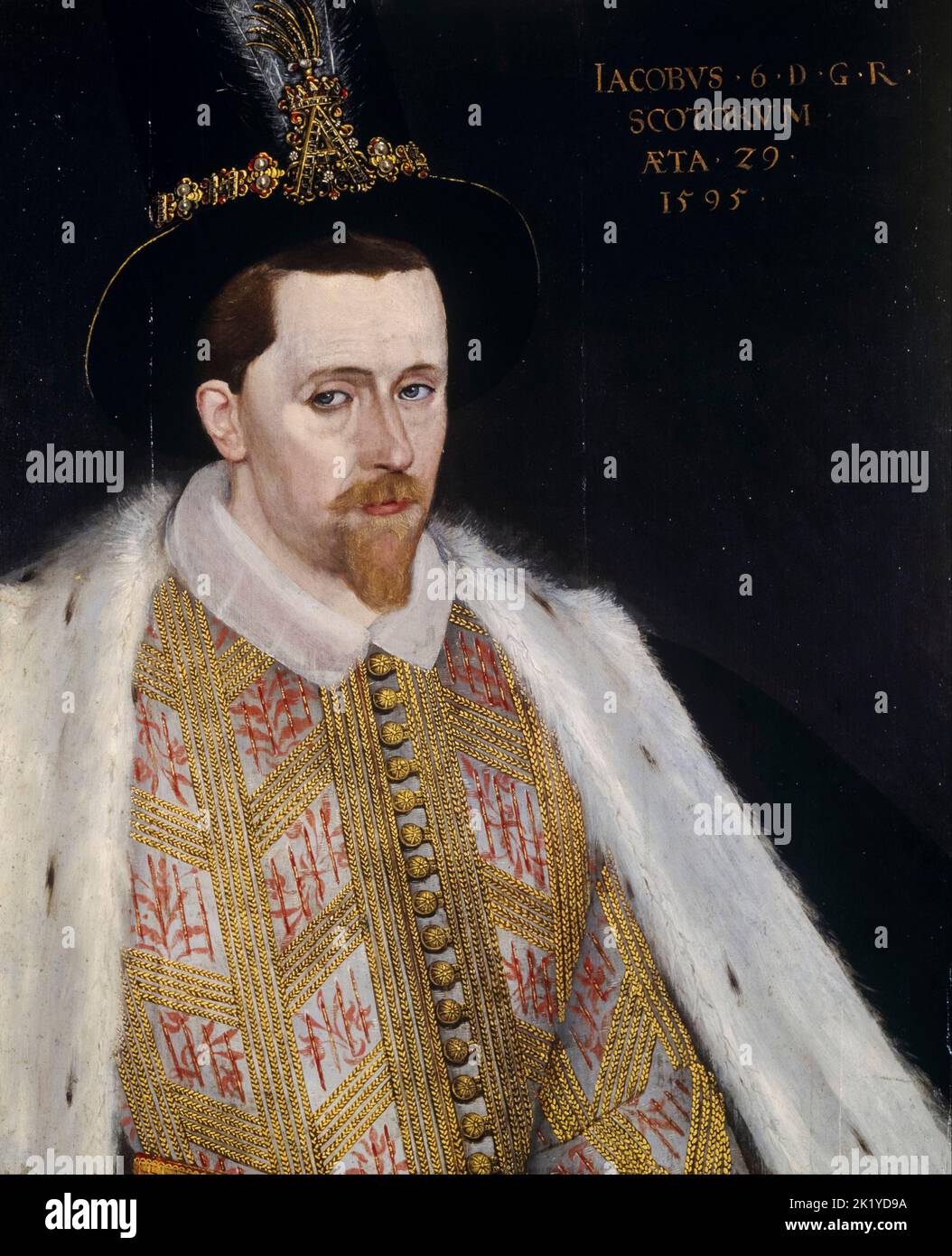 James VI. Und I (1566-1625), König von Schottland (1567-1625), König von England und Irland (1603-1625), Porträt in Öl auf Tafel Adrian Vanson zugeschrieben, 1595 Stockfoto