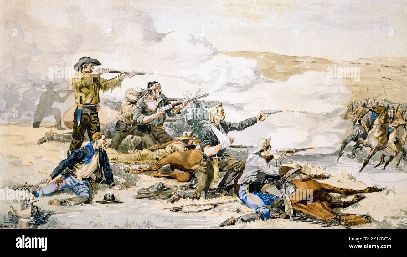 Schlacht von Beechers Insel, Aquarell von Frederic Remington, um 1893 Stockfoto