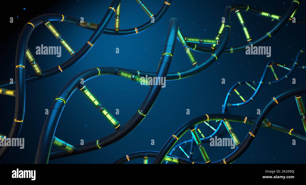Künstliche Cyber-DNA . 3D Abbildung Stockfoto