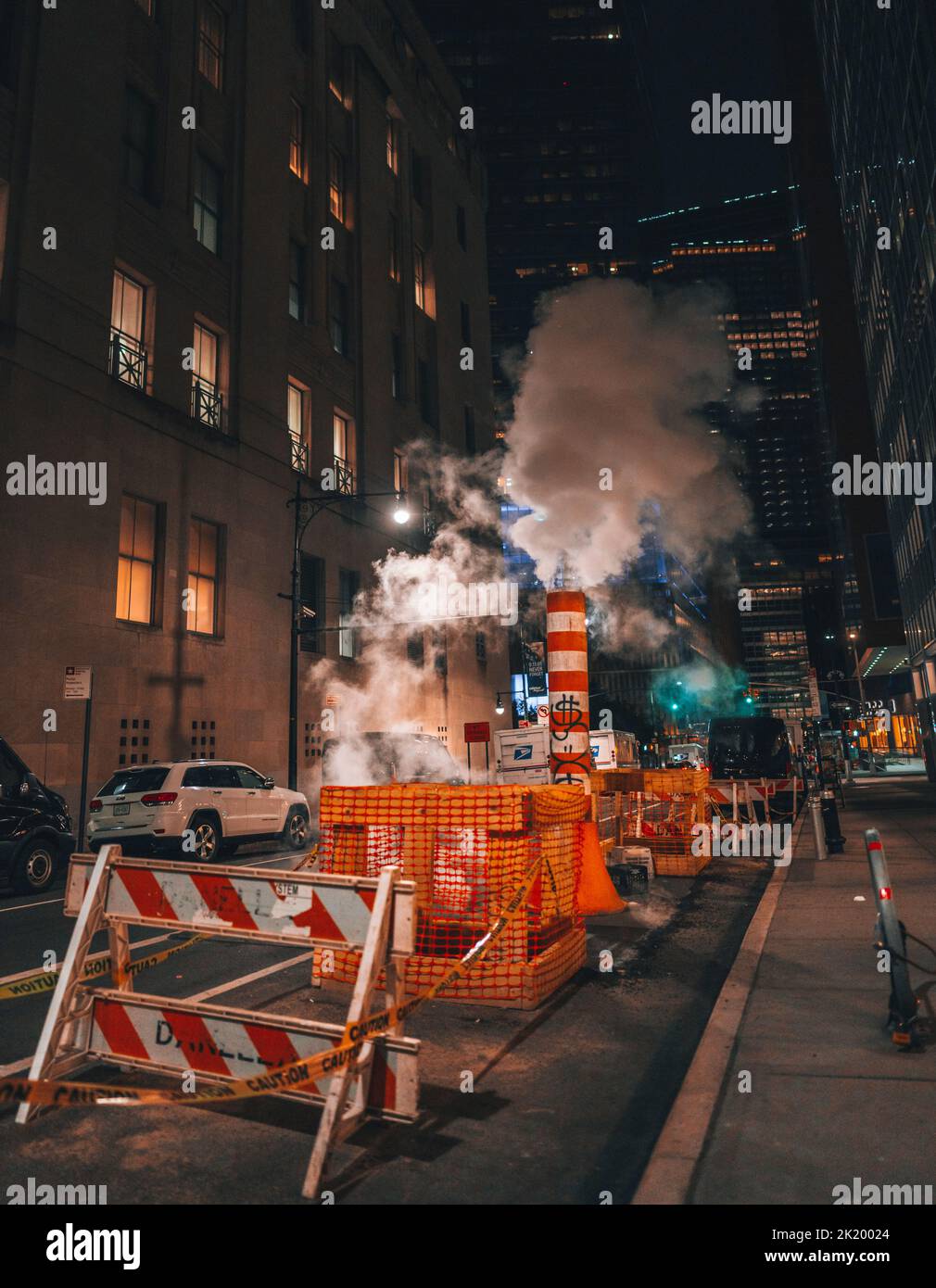 Blick auf die Straße Fenster Gebäude New York City Rauch Stockfoto
