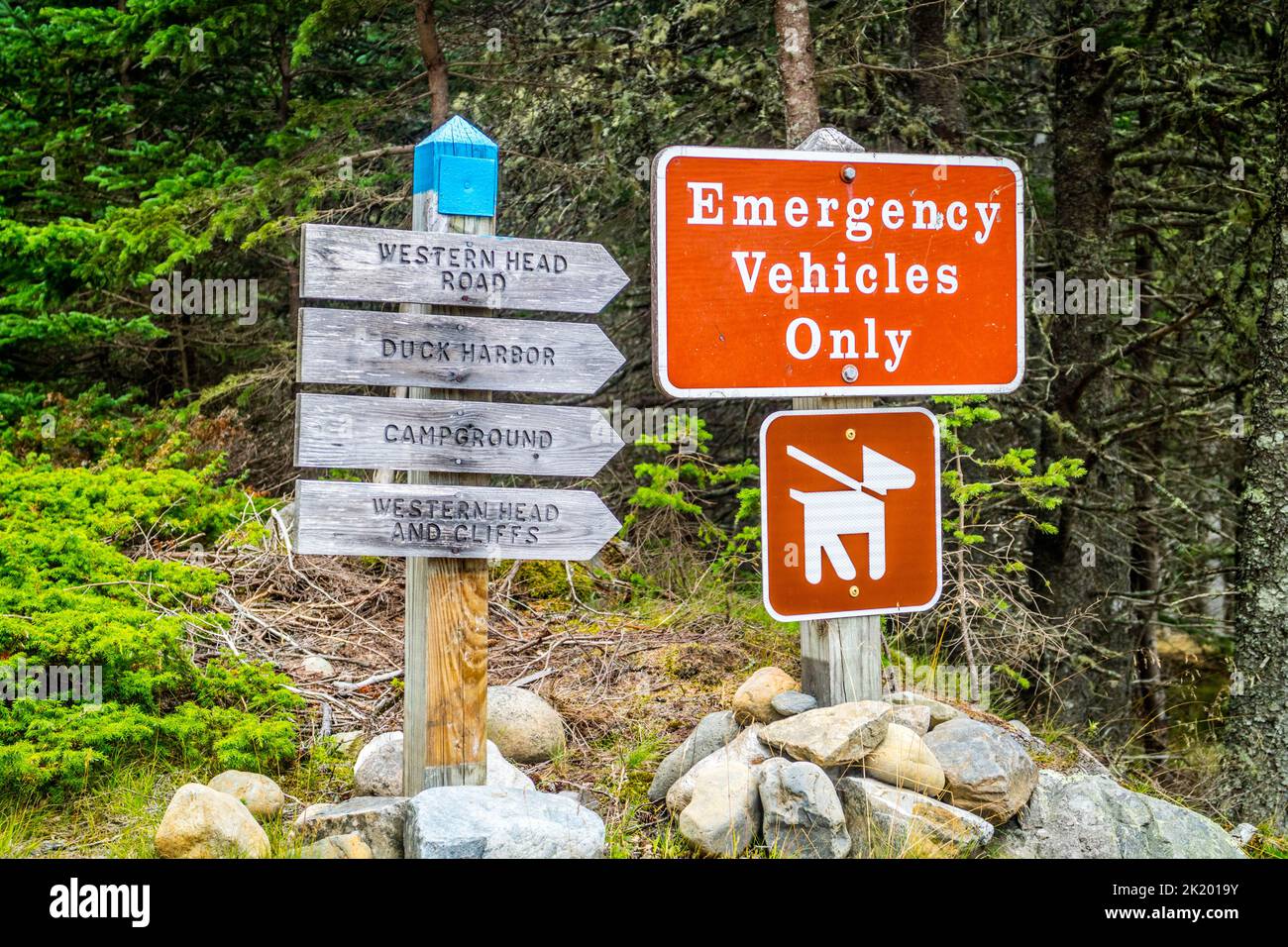 Eine Beschreibung für den Trail im Acadia National Park, Maine Stockfoto