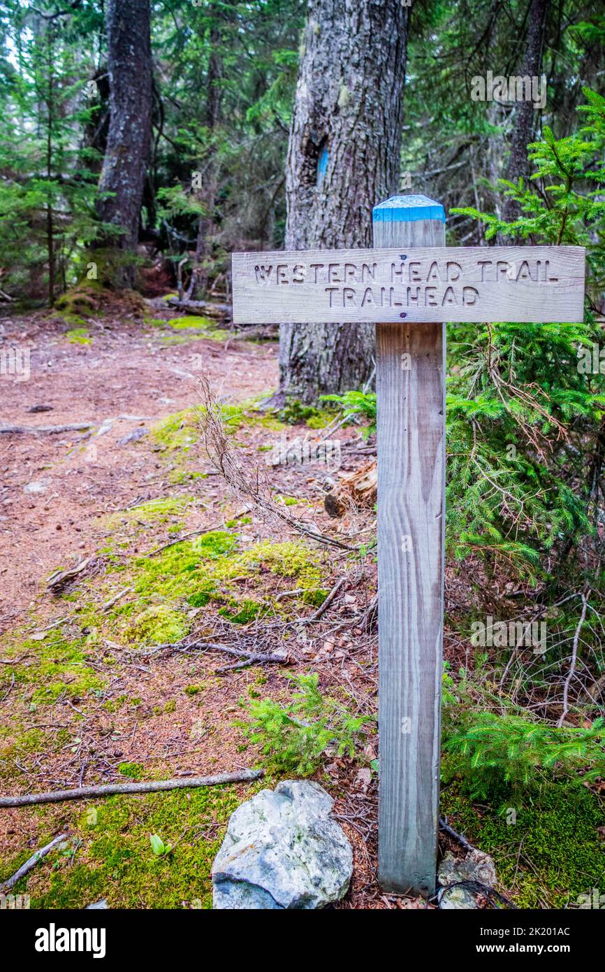 Eine Beschreibung für den Trail im Acadia National Park, Maine Stockfoto