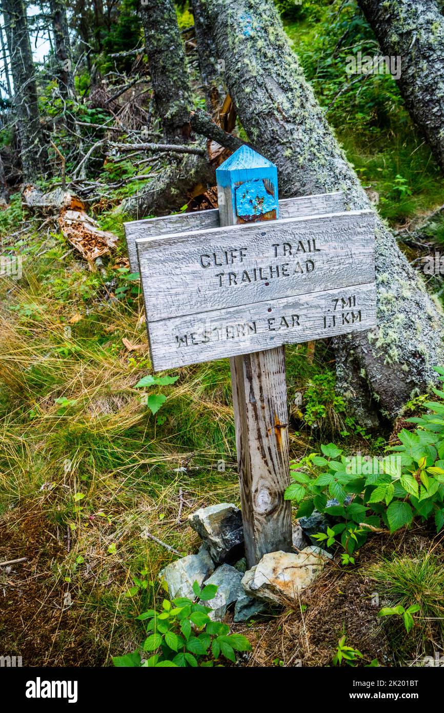 Eine Beschreibung für den Trail im Acadia National Park, Maine Stockfoto