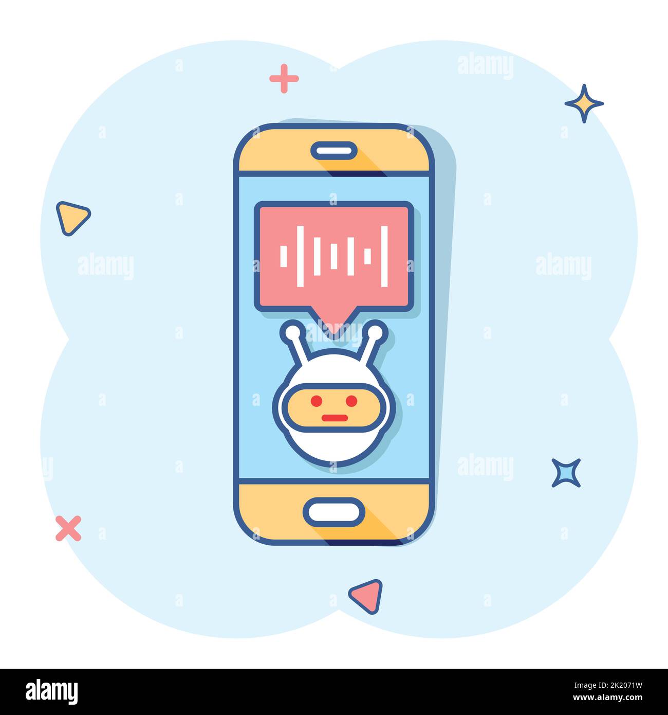 Voice Assistant auf dem Smartphone Symbol im Comic-stil. Ton aufnehmen Vektor Cartoon Illustration auf weißem Hintergrund isoliert. Chat Anerkennung business Co Stock Vektor