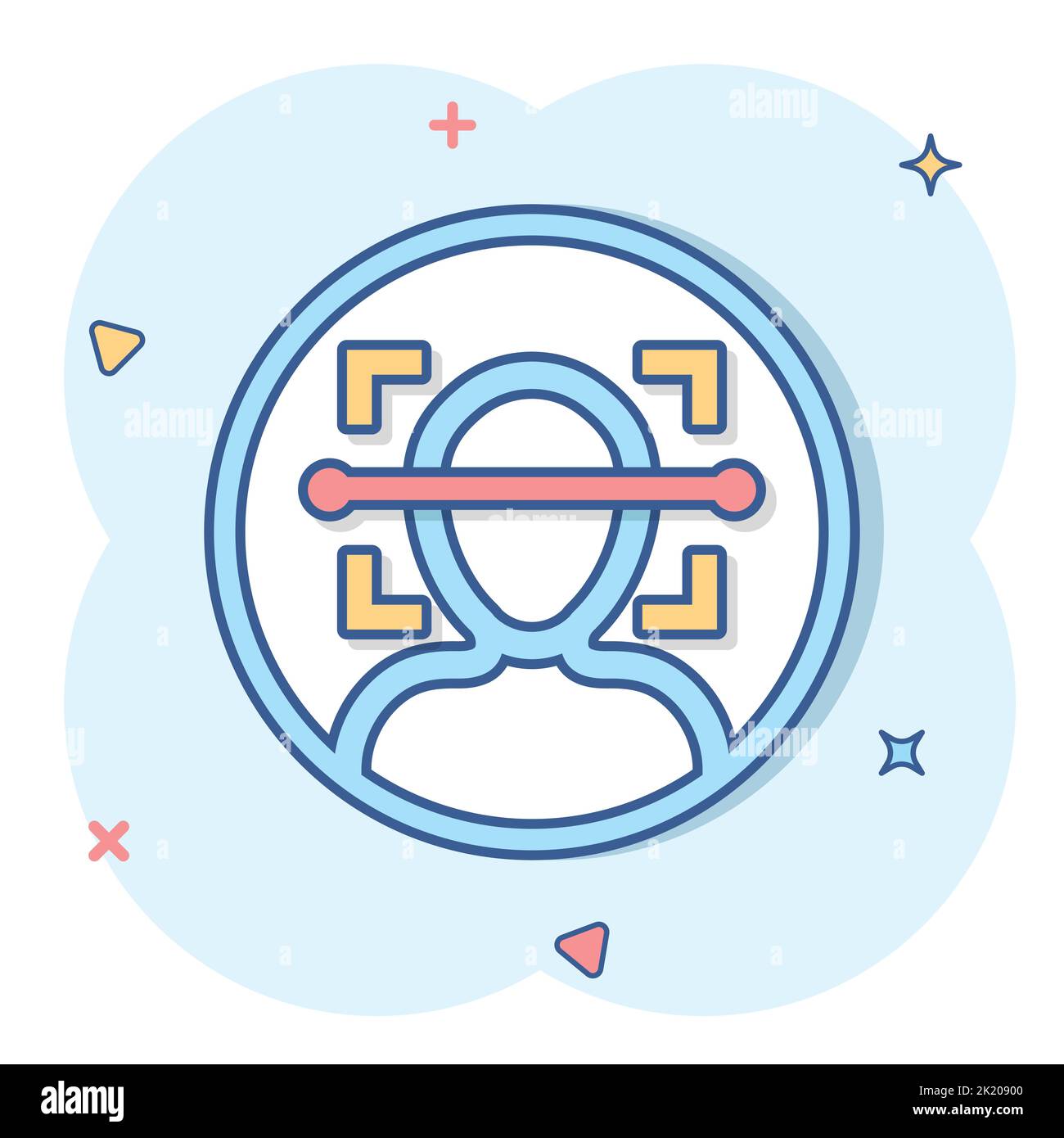 Gesicht Symbol im Comic-stil scannen. Gesichtsbehandlung id Vektor Cartoon Illustration auf weißem Hintergrund isoliert. Identifizierung Algorithmus Geschäftskonzept splash ef Stock Vektor