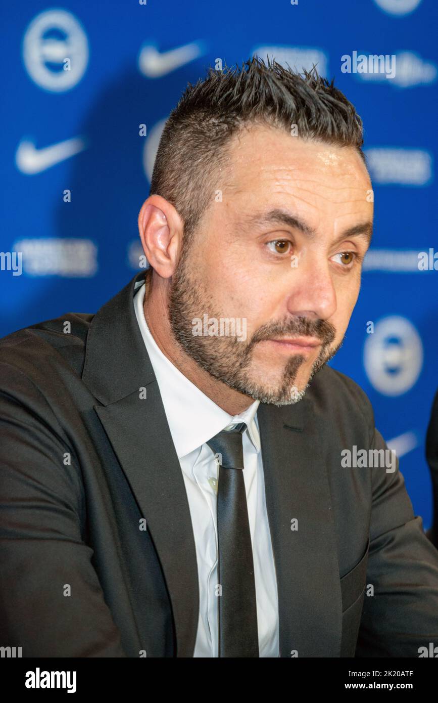 Brighton, 20. 2022. September: Roberto de Zerbi, der neue Manager von Brighton und Hove Albion FC, wird heute Nachmittag auf dem Trai des Clubs der Presse vorgestellt Stockfoto
