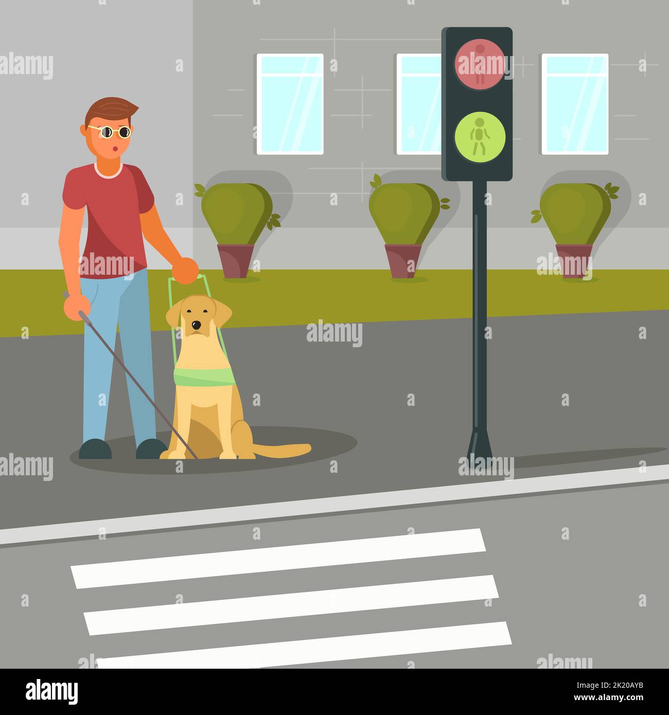 Vektor-Illustration von Blinden mit Blindenhund Stock Vektor