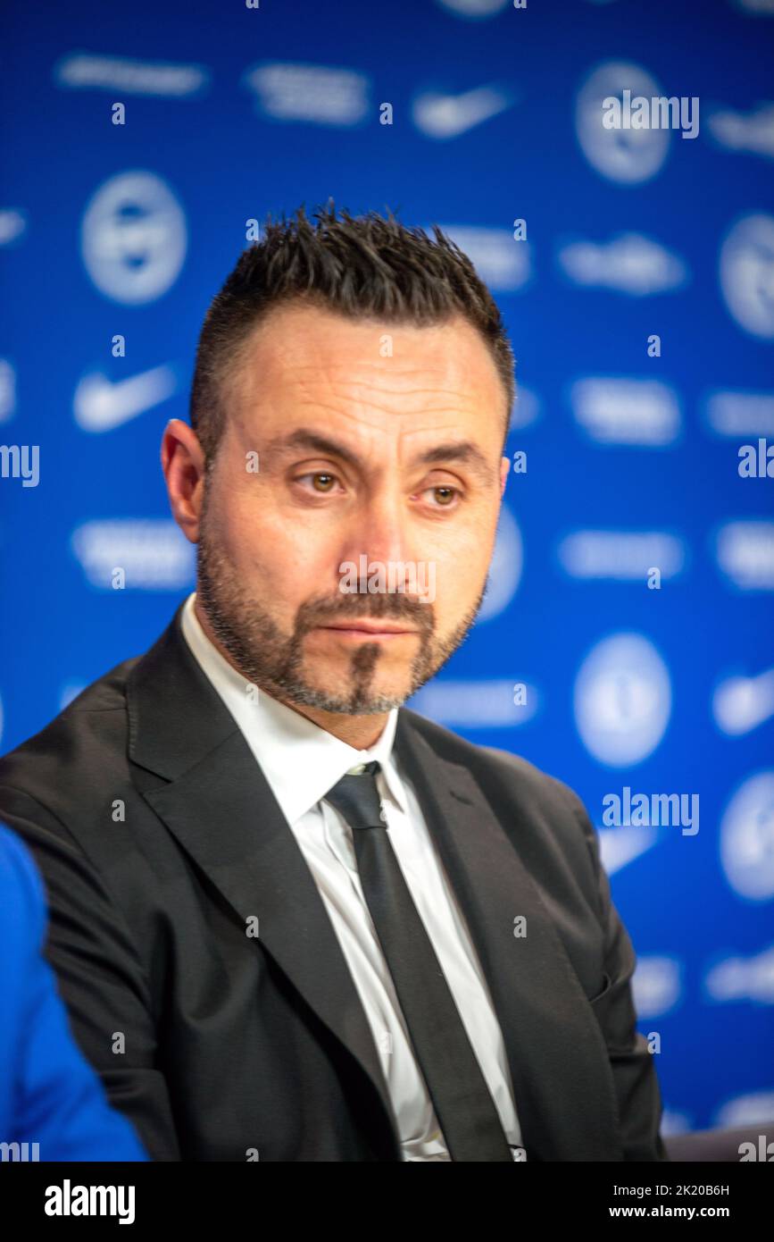 Brighton, 20. 2022. September: Roberto de Zerbi, der neue Manager von Brighton und Hove Albion FC, wird heute Nachmittag auf dem Trai des Clubs der Presse vorgestellt Stockfoto