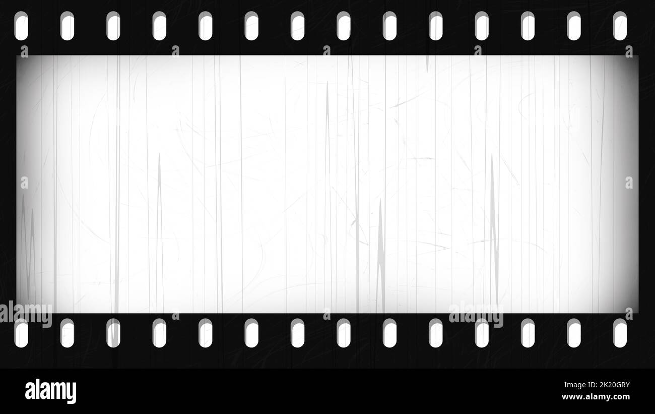 Vintage grungy Filmrahmen isoliert auf weißem Hintergrund Textur Overlay Vorlage. Retro analog zerkratzt und verschmiert alten Negativstreifen mit Vignette b Stockfoto