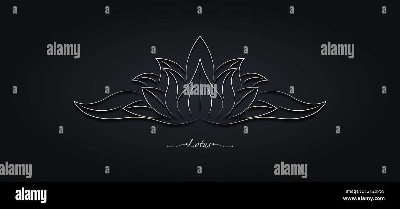 Weiße Heilige Lotusblume, stilisiertes Blumenornament, Linienkunst-Logo-Design. Blumenblüten Symbol für Yoga, Spa, Schönheitssalon, Kosmetik, Entspannung, Marke Stock Vektor