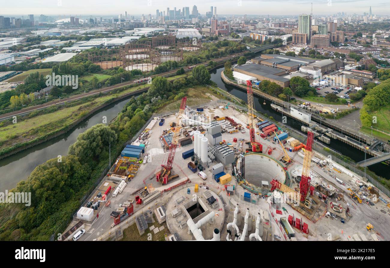 Abbey Mills Pumpstation Thames der Tideway-Standort dient zur Aufnahme des Tunnels von Chambers Wharf und zur Verbindung mit dem Lee Tunnel, London Stockfoto
