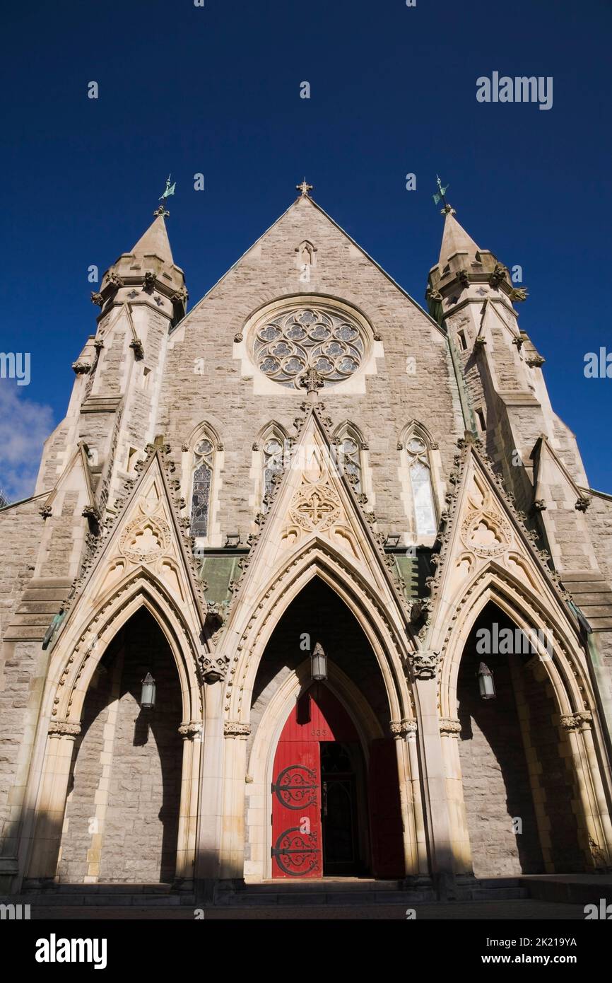 Fassade der Christ Church Cathedral, Montreal, Quebec, Kanada. Stockfoto