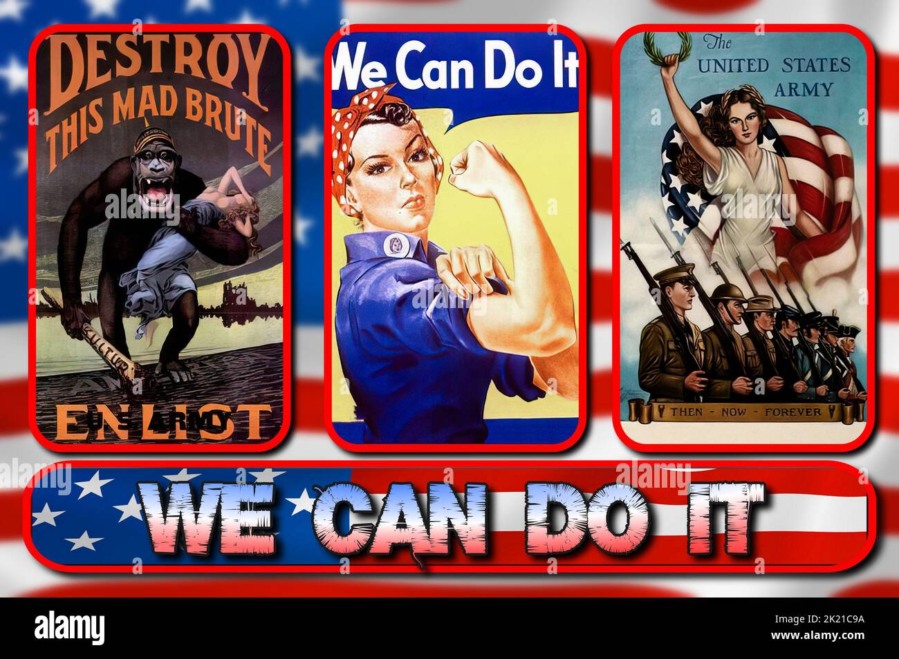 US-Plakate, die während des Zweiten Weltkriegs gedruckt wurden Stockfoto