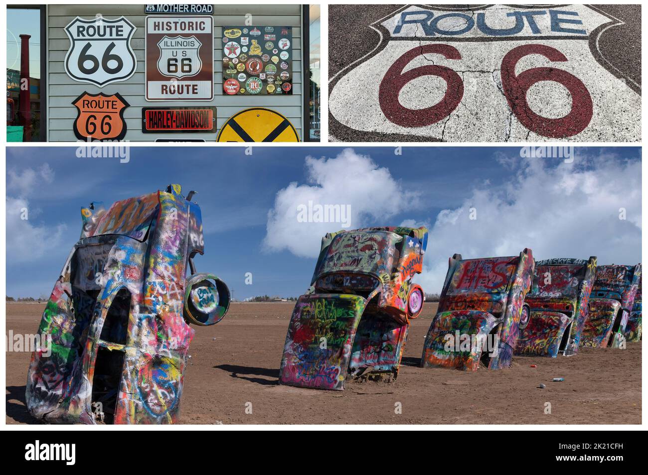 Einige schöne Wandmalereien, die sich entlang der berühmten Route 66 befinden Stockfoto