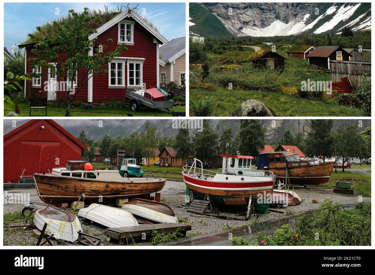 Norwegische Landschaften - die charakteristischen norwegischen Häuser Stockfoto